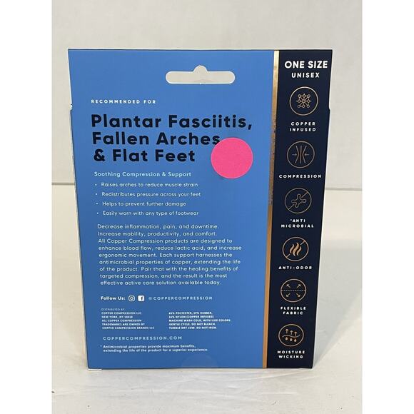 Copper Compression Arch Supports Plantar Fasciitis Foot Relief – New in Box - Picture 2 of 6